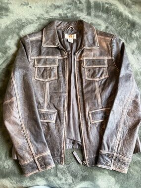 Route 66 Brown Distressed Leather Field Jacket